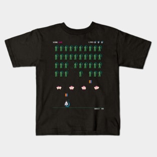 Zombie Unicorn Invaders (white text) Kids T-Shirt